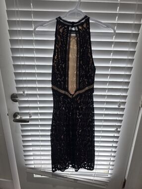 Guess Black Lace Backless Dress with Nude Lining